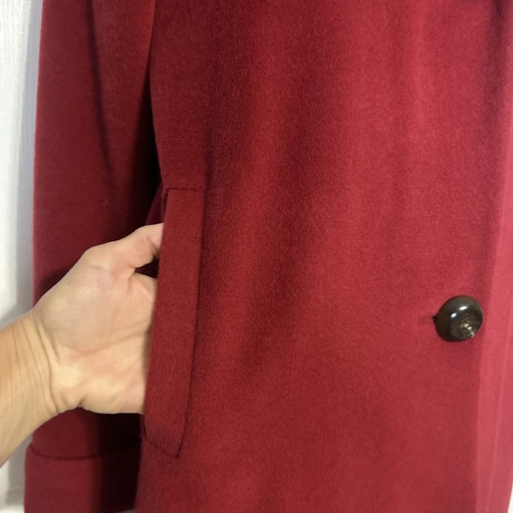 Cole Haan Angora Rabbit Hair Wool Blend Red Lined Long Coat Statement Luxury 8 - Picture 5 of 12